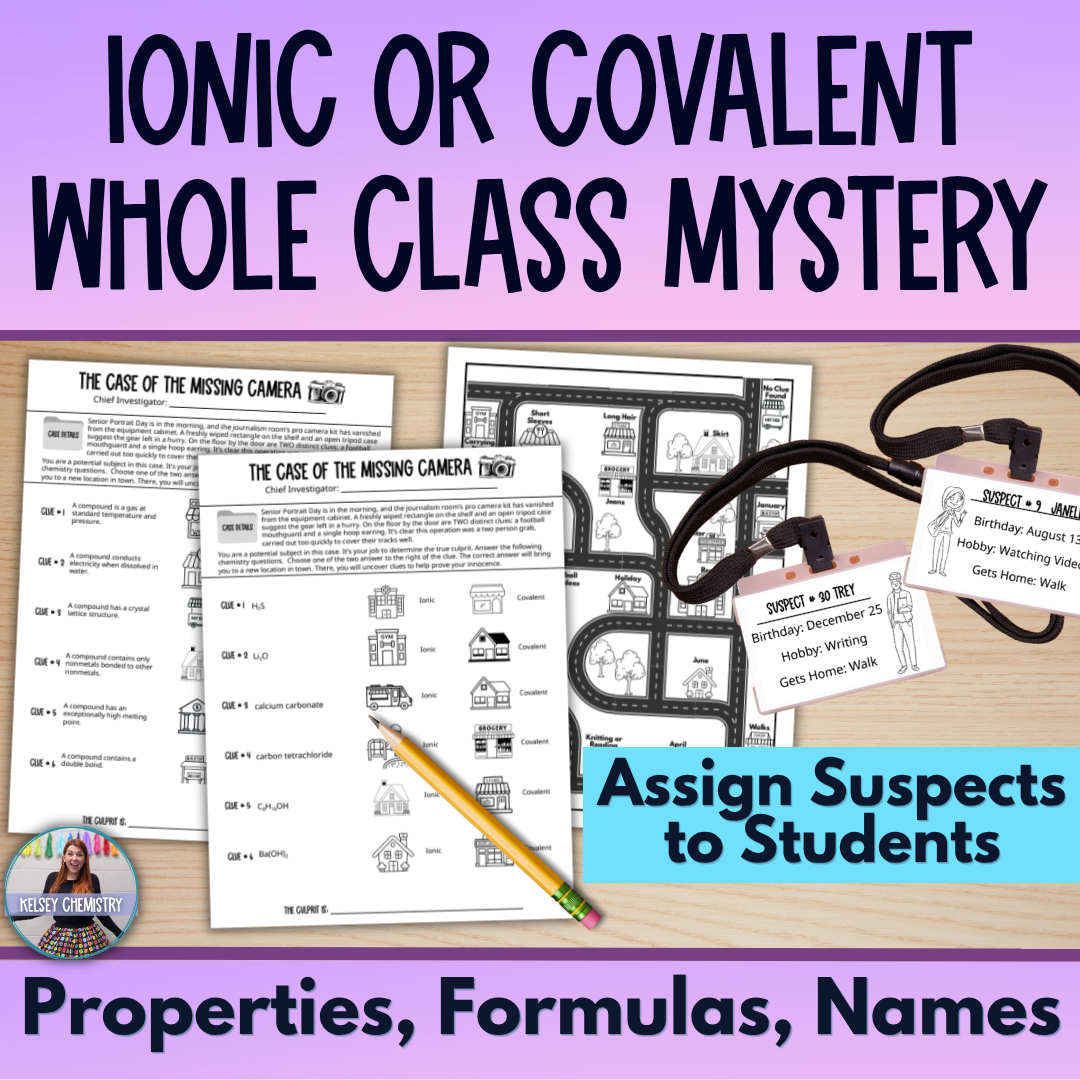 Ionic vs. Covalent Mystery Worksheet Activity, Properties, Formulas, and Names