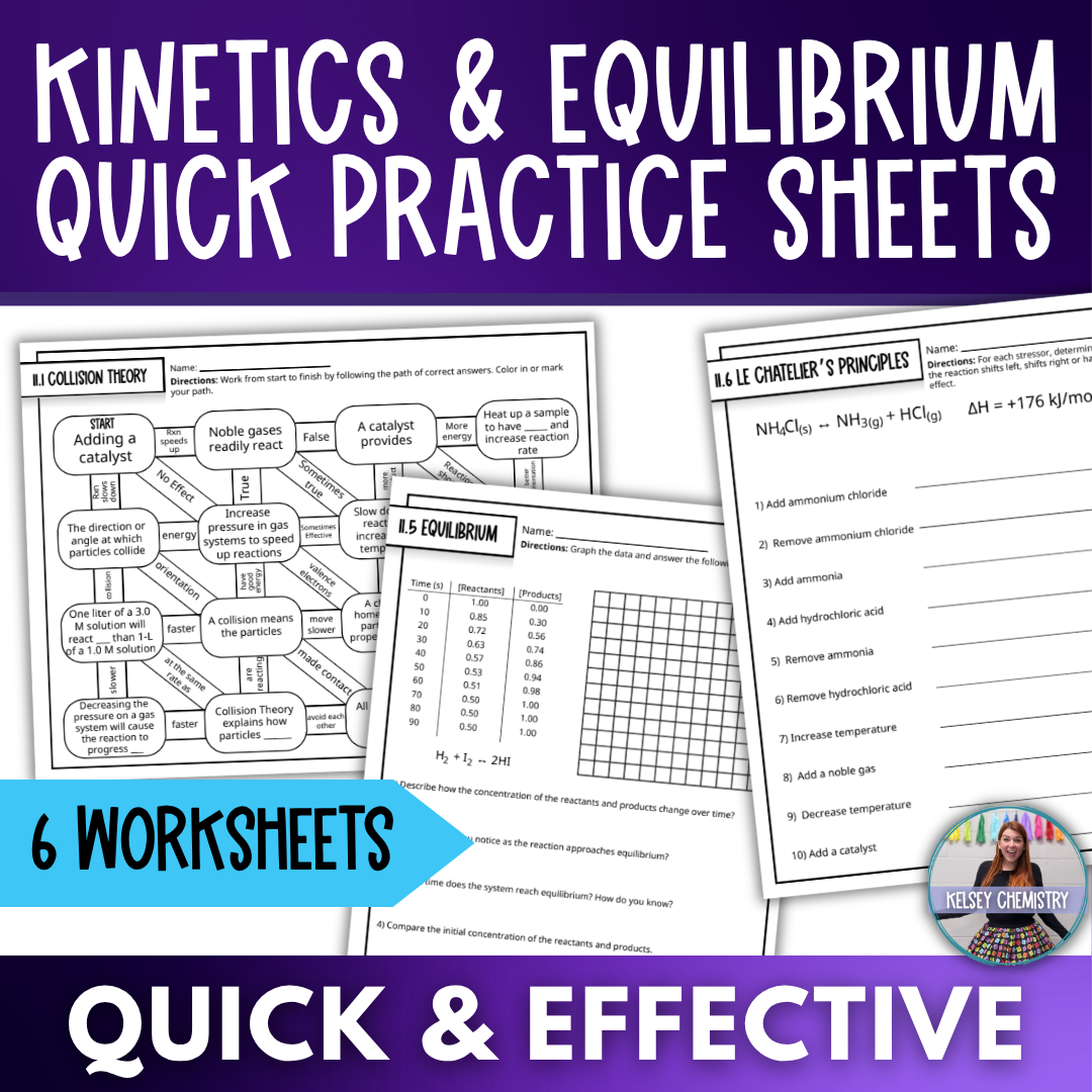 Kinetics & Equilibrium Quick Practice Worksheets, Homework, Classwork