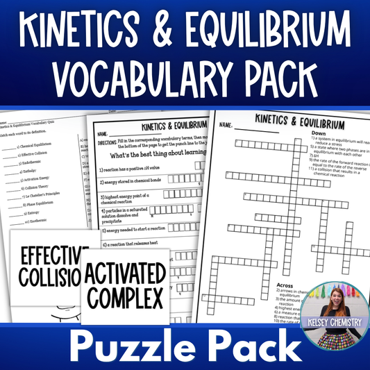 Kinetics and Equilibrium Vocabulary Review, Crossword, Quiz, Flash Cards, Puzzle