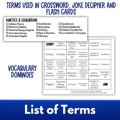 Kinetics and Equilibrium Vocabulary Review, Crossword, Quiz, Flash Cards, Puzzle