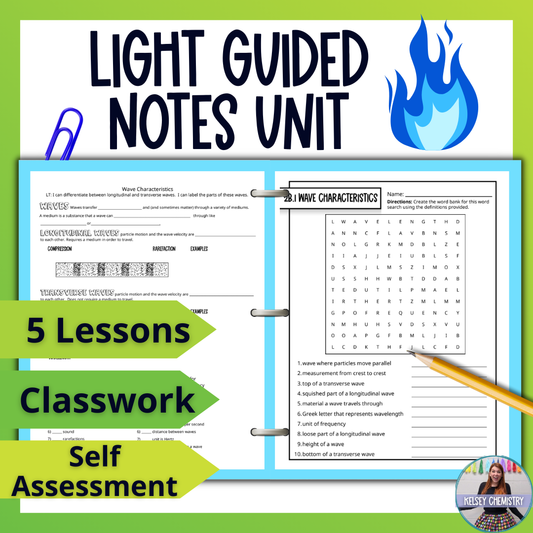 Light Waves Guided Notes Unit with Practice Worksheets with Unit Test