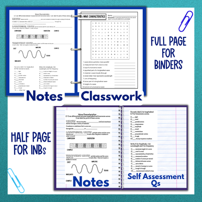 Light Waves Guided Notes Unit with Practice Worksheets with Unit Test