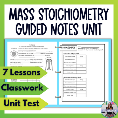 Stoichiometry Guided Notes Unit Bundle with Practice Worksheets and Tests