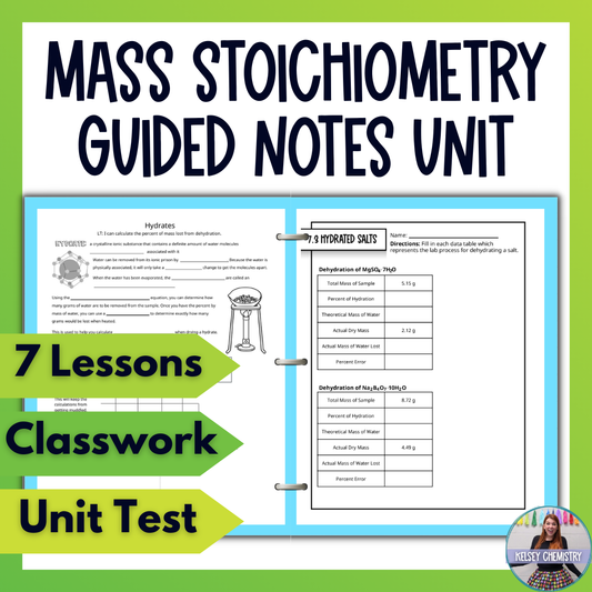 Stoichiometry Guided Notes Unit Bundle with Practice Worksheets and Tests