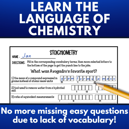 Stoichiometry Guided Notes Unit Bundle with Practice Worksheets and Tests