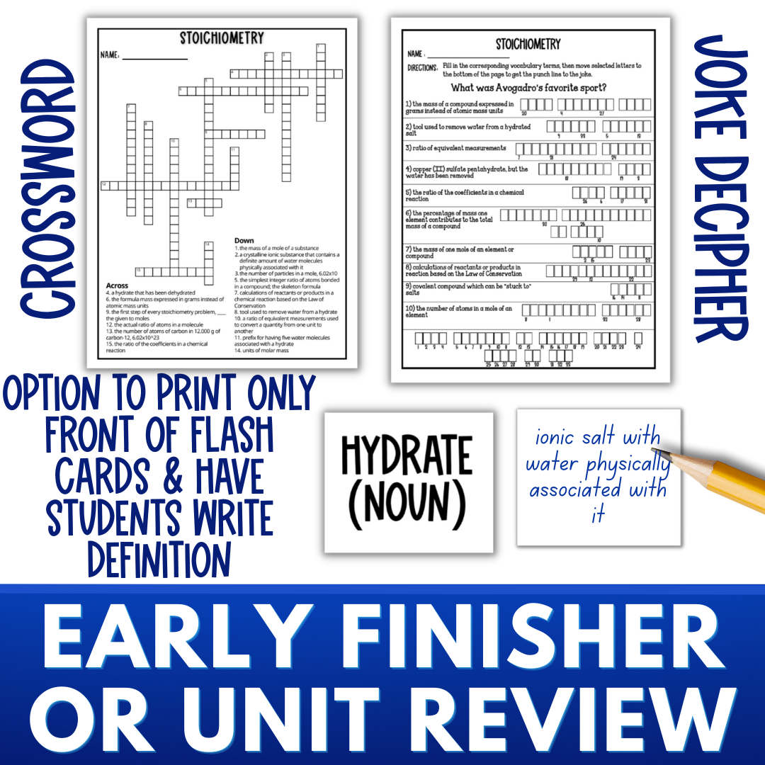 Stoichiometry Guided Notes Unit Bundle with Practice Worksheets and Tests