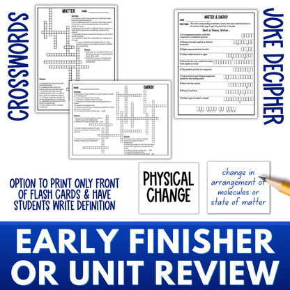 Matter and Energy Chemistry Vocabulary Activities Crossword, Puzzle, Quizzes