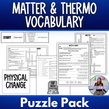Matter and Energy Chemistry Vocabulary Activities Crossword, Puzzle, Quizzes