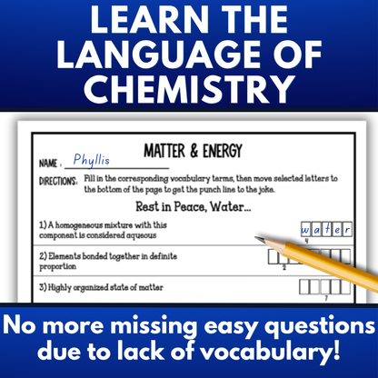 Matter and Energy Chemistry Vocabulary Activities Crossword, Puzzle, Quizzes