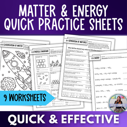 Matter and Energy, Thermodynamics Quick Practice Worksheets, Homework, Classwork
