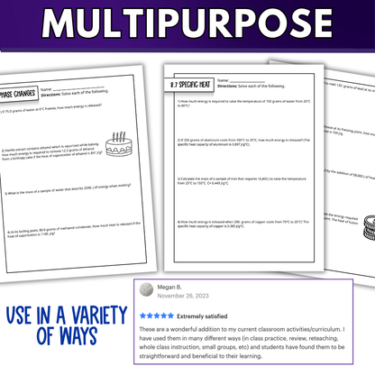 Matter and Energy, Thermodynamics Quick Practice Worksheets, Homework, Classwork