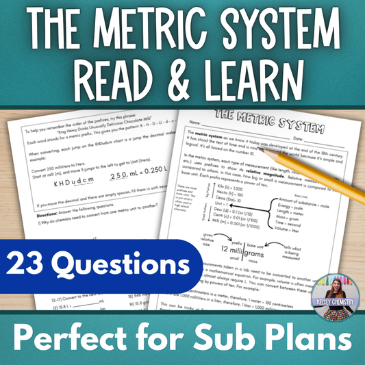Metric System Read & Learn Reading Comprehension Sub Plans for Chemistry