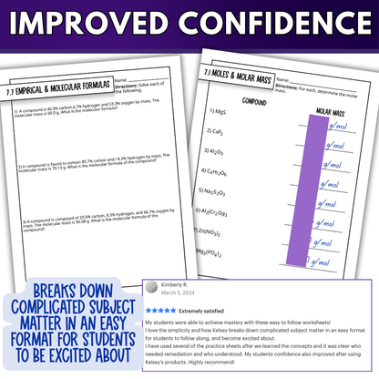 Mole & Stoichiometry Quick Practice Worksheets, Homework, Classwork