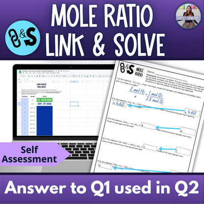 Self Checking Mole Ratio Problem Solving Worksheet Link & Solve
