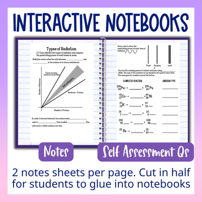 Nuclear Chemistry Unit Guided Notes Bundle with Tests and Practice Worksheets