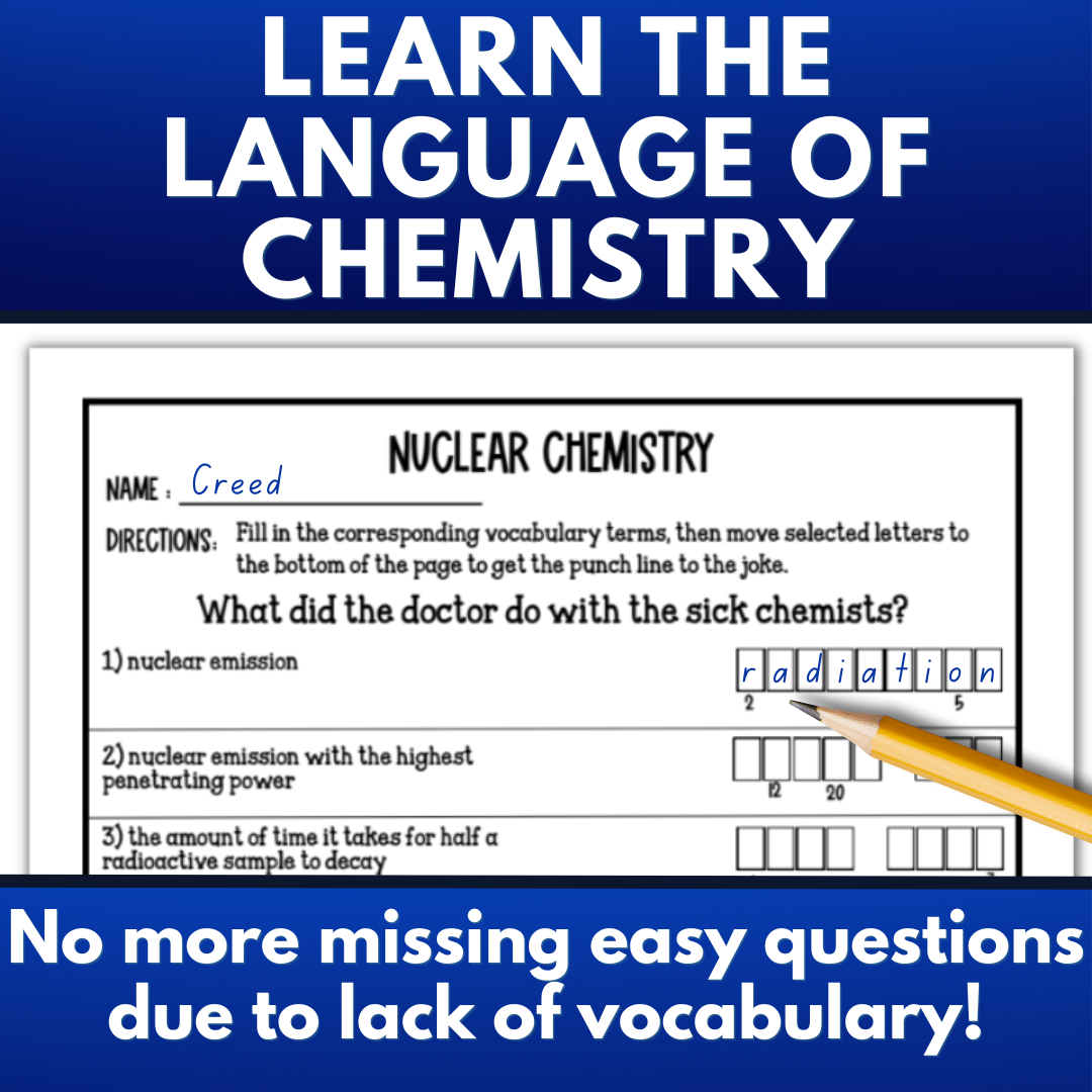 Nuclear Chemistry Vocabulary Review Games, Puzzles, Crossword, Flash Cards
