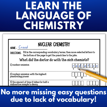 Nuclear Chemistry Vocabulary Review Games, Puzzles, Crossword, Flash Cards