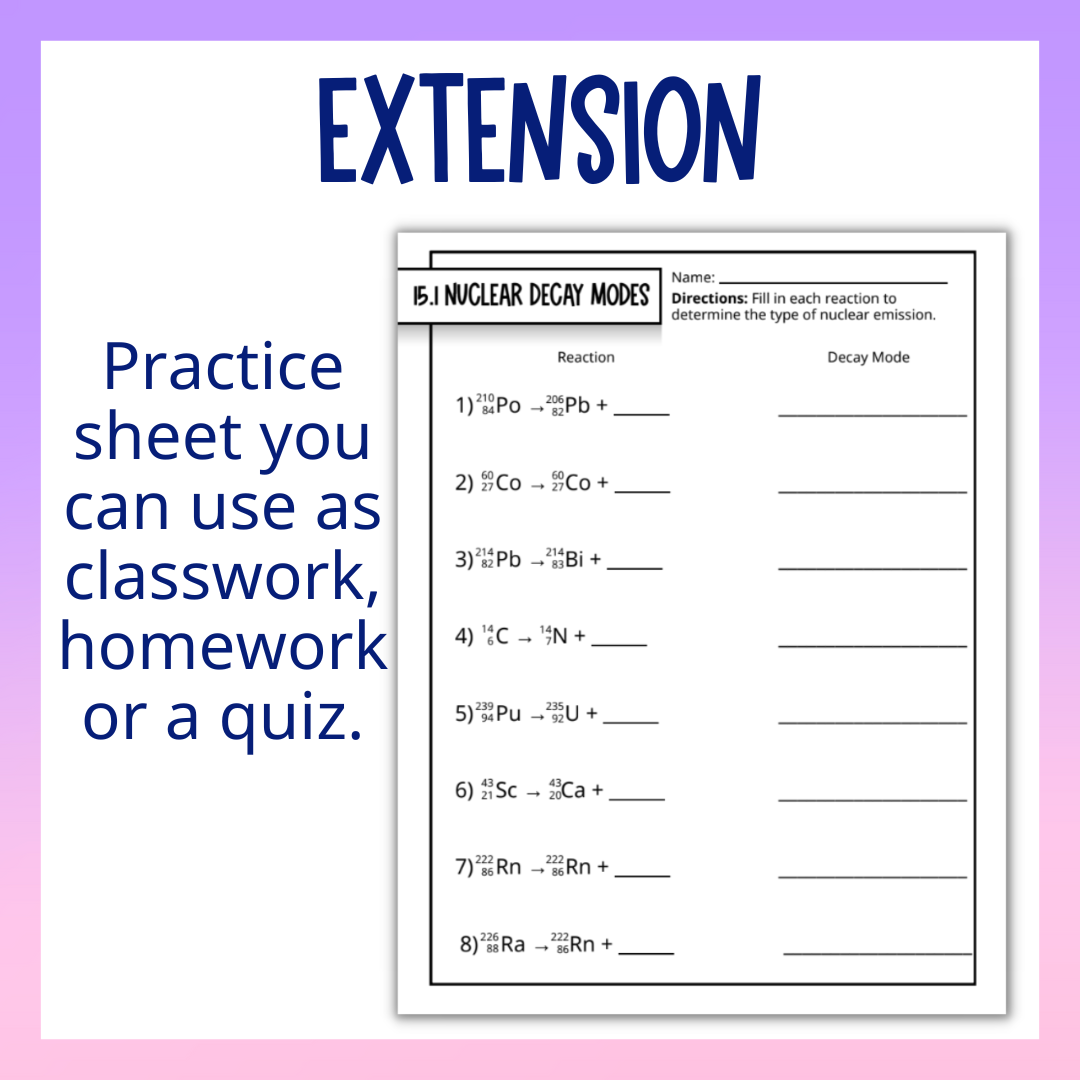 Nuclear Chemistry Unit Guided Notes Bundle with Tests and Practice Worksheets