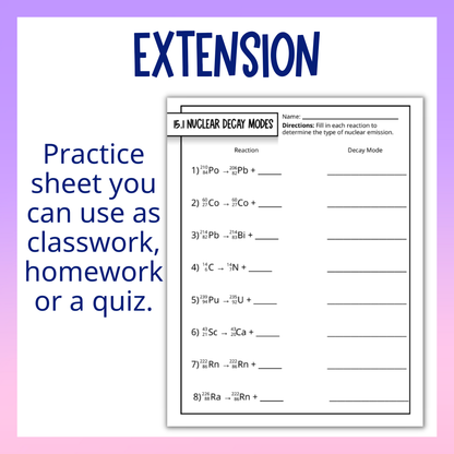 Nuclear Chemistry Unit Guided Notes Bundle with Tests and Practice Worksheets