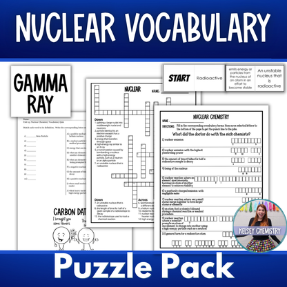 Nuclear Chemistry Vocabulary Review Games, Puzzles, Crossword, Flash Cards