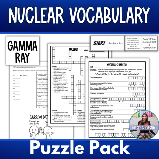 Nuclear Chemistry Vocabulary Review Games, Puzzles, Crossword, Flash Cards