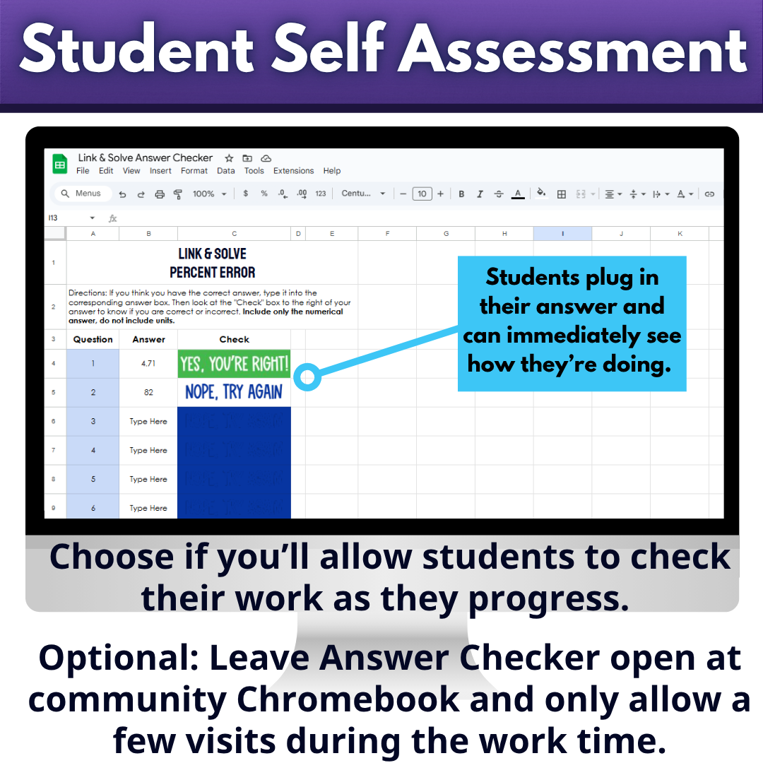 Self Checking Percent Error Problem Solving Worksheet Link & Solve