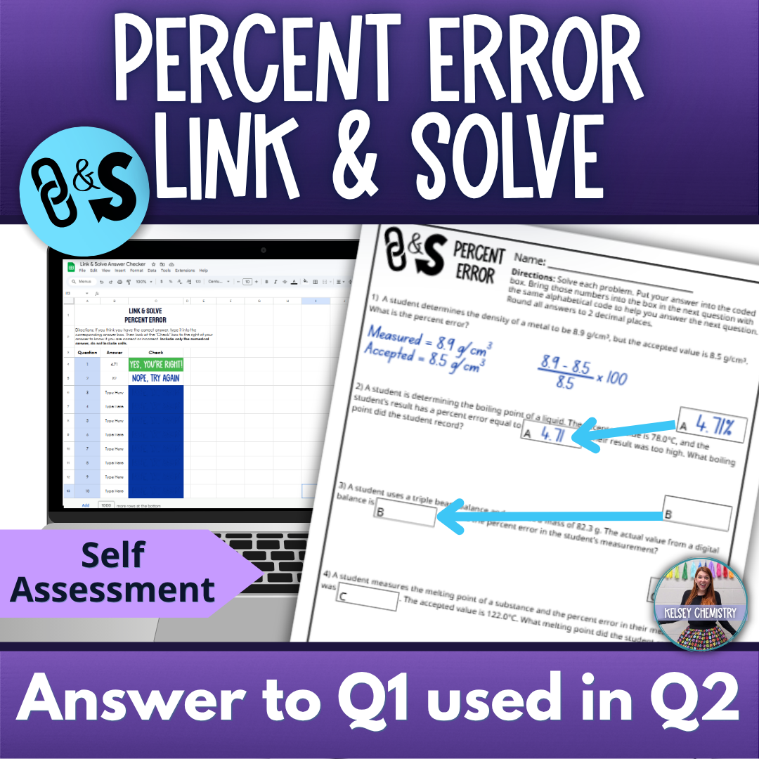 Self Checking Percent Error Problem Solving Worksheet Link & Solve