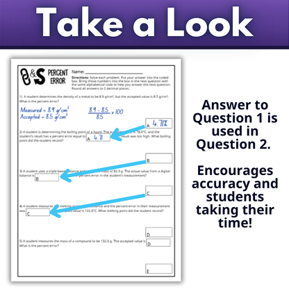 Self Checking Percent Error Problem Solving Worksheet Link & Solve