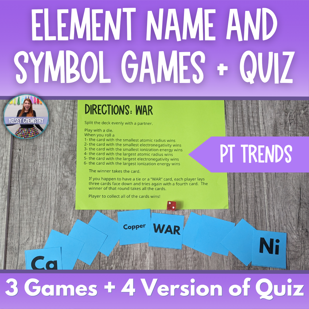 Periodic Table Trends Games, Element Name and Symbol Practice Activities & Quiz