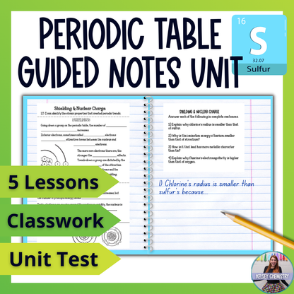 Periodic Table Guided Notes Unit, Practice Worksheets Test Vocabulary Activities