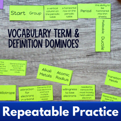 Periodic Table Vocabulary Review Activity Bundle, Crossword, Flash Cards, Quiz