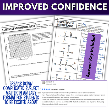 Intermolecular Forces Quick Practice Worksheets, Homework, Classwork, Review