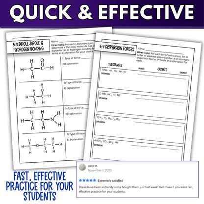 Intermolecular Forces Quick Practice Worksheets, Homework, Classwork, Review