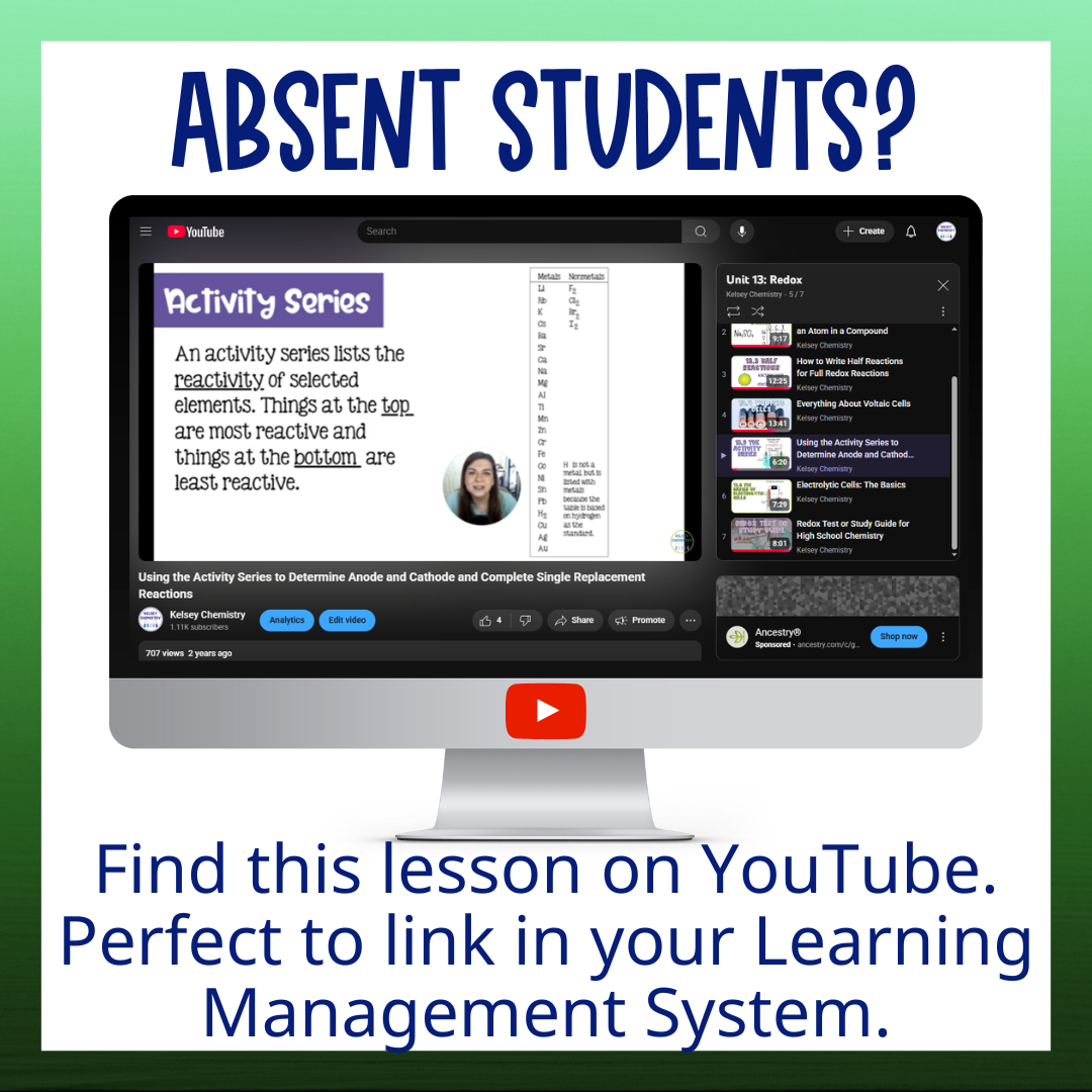 Redox Electrochemistry Full Unit Guided Notes, Practice Worksheet and Unit Tests