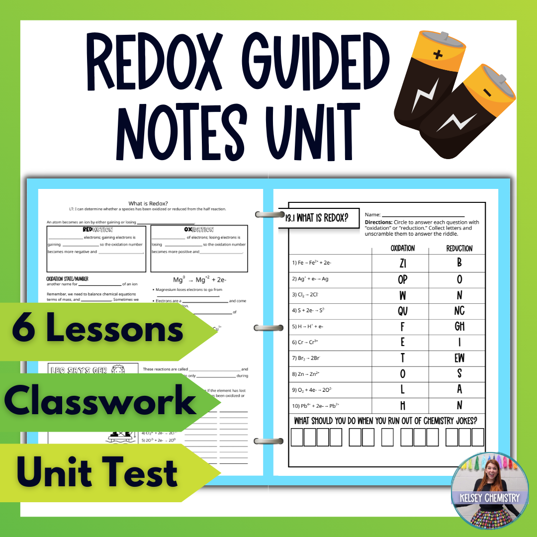 Redox Electrochemistry Full Unit Guided Notes, Practice Worksheet and Unit Tests