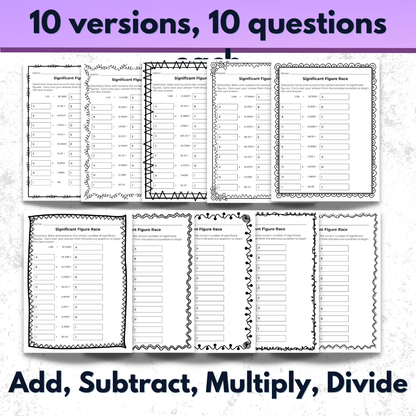 Math with Significant Figures Worksheet Activity - Accuracy and Speed