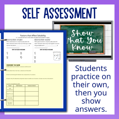 Chemistry of Solutions Guided Notes Unit with Worksheets, Tests and Vocabulary