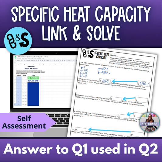 Self Checking Specific Heat Capacity Problem Solving Worksheet Link & Solve