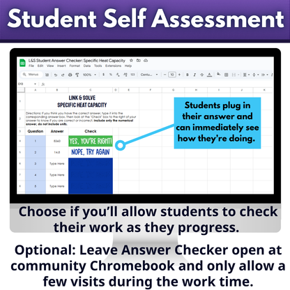 Self Checking Specific Heat Capacity Problem Solving Worksheet Link & Solve