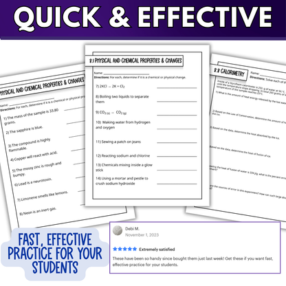 Matter and Energy, Thermodynamics Quick Practice Worksheets, Homework, Classwork