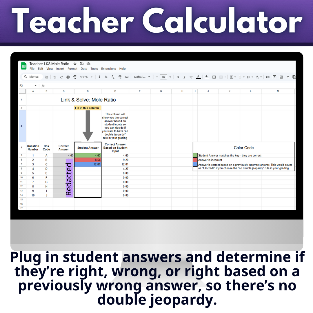 Self Checking Mole Ratio Problem Solving Worksheet Link & Solve