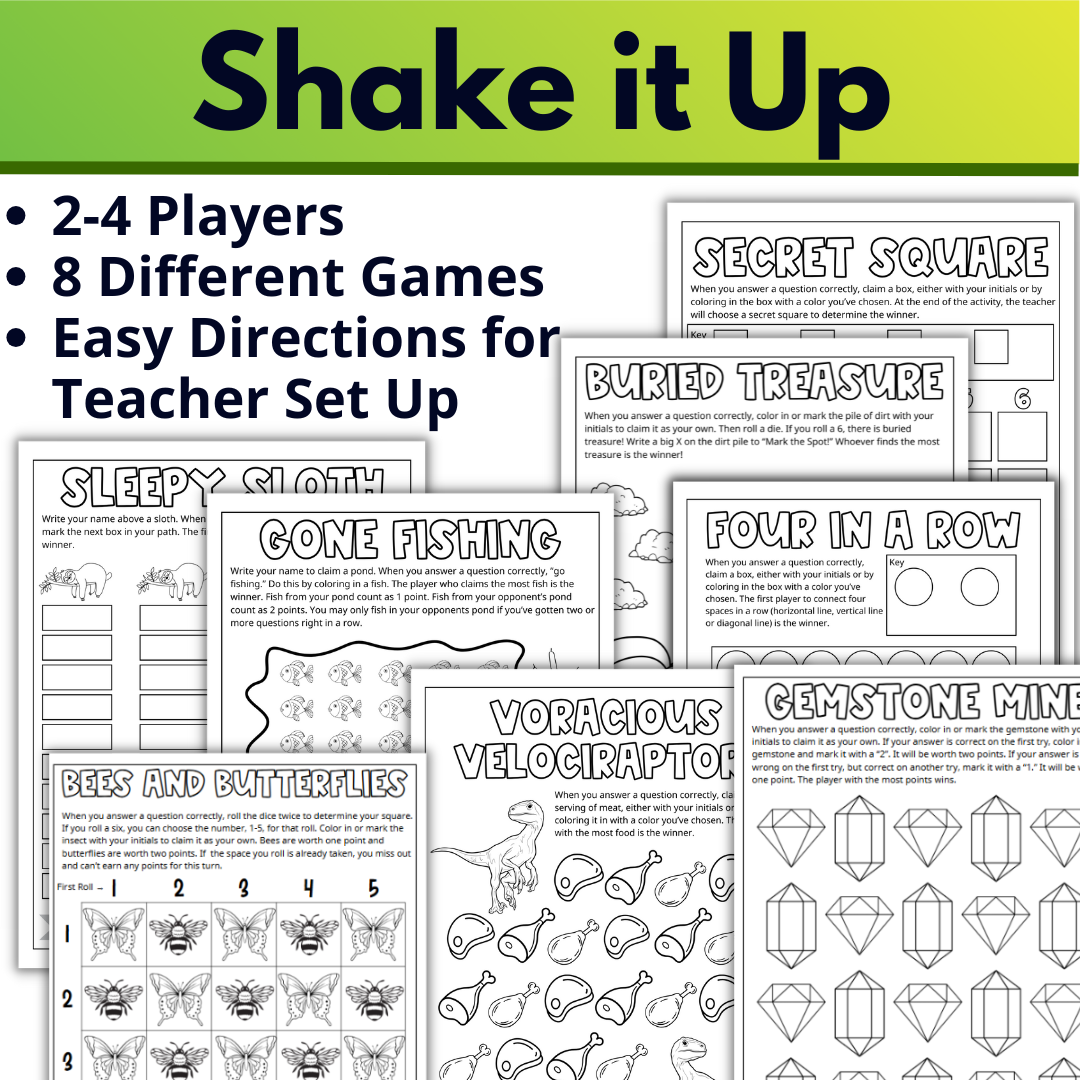 Self Checking Worksheet Template and Games for Any Age or Content, Classroom Use